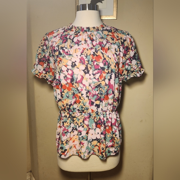 J. Crew Women's Floral Print‎ Women's Short Sleeve Top Size Medium - Picture 1 of 8